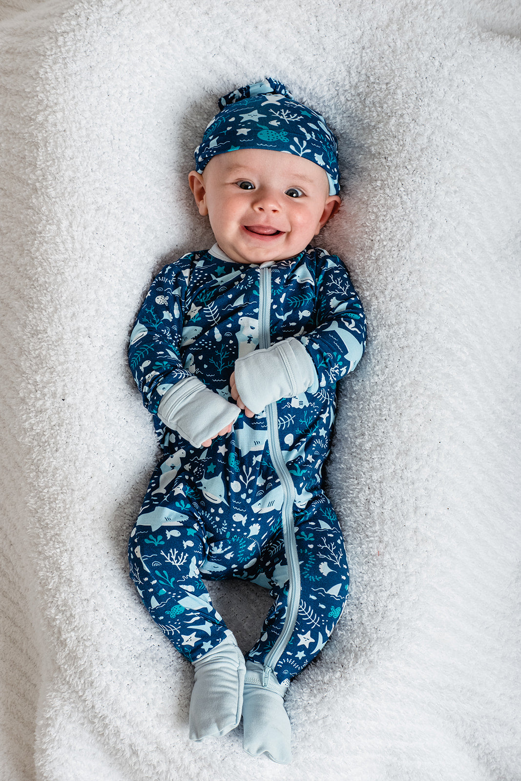 Popular Posh Peanut Beanie & Swaddle Set Maverick Sharks blue bamboo gift boy